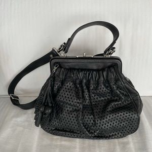 Large woven leather handbag with shoulder strap